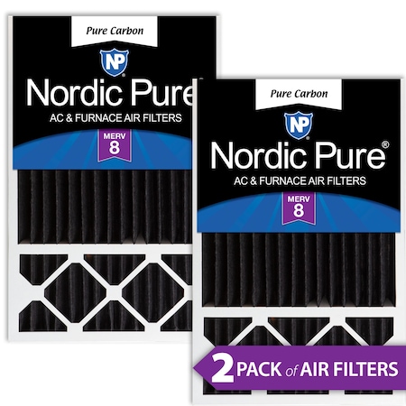 Nordic Pure 16x25x5 Pure Carbon Pleated Air Filter, High Capacity, MERV 8, 2 PK 16x25x5HPCP-2