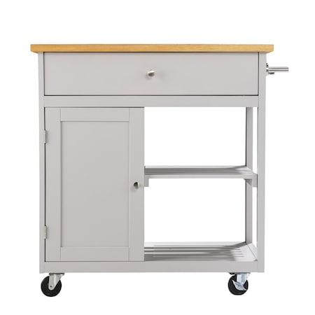 Homeroots Gray and Natural 35in Rolling Kitchen Island With Storage 402561