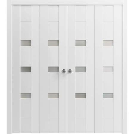 Vdomdoors Sliding Closet Double Bi-fold Doors White Solid Core Modern Interior SETE6900DBF-WS-72 x 96 (4* 18x96)