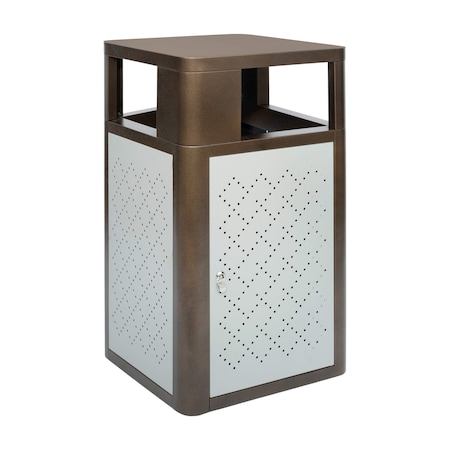 Flash Furniture Brooks 31.4G Steel Trash Can w/Locking Access Door and Removable Inner Fiberglass Bin, Brown/Silver UB-OTB-67W-BRN-SLV-GG