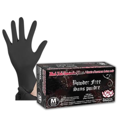 Skintx Disposable Gloves, 6 mil Palm, Latex, L, 100 PK, Black BLK90015