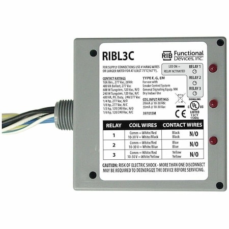 Functional Devices-Rib Enclosed PreWired Relay, 10A, (3)SPST, SPDT RIBL3C