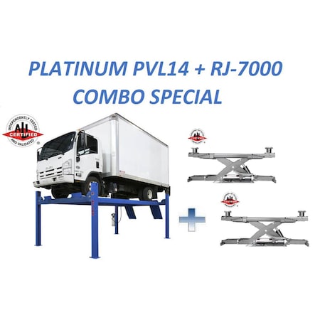 Atlas Automotive Equipment Platinum Pvl14 4-Post Lift + Rj7000 Rolling Jacks Ali Certified Combo AP-PVL14-COMBO-FPD