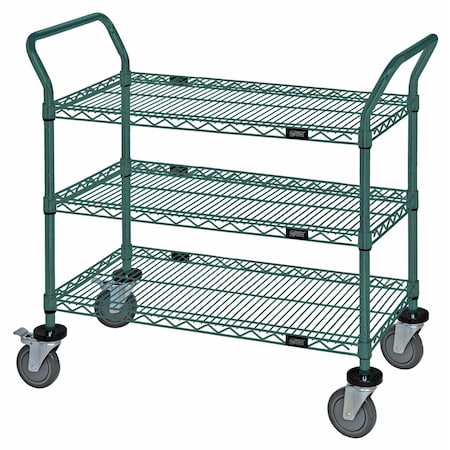 Quantum Storage Systems WIRE SHELVING MOBILE CART W/3 SHELVES GREEN EPOXY WRC-2136P-3