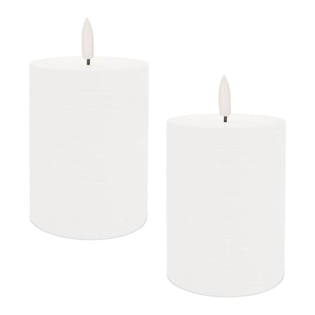 Homeroots Set of Two White Flameless Pillar Candles, 2PK 633837