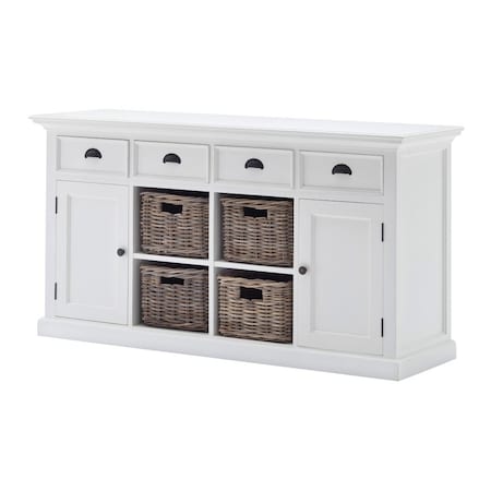 Homeroots 63in White Solid Wood Four Drawer Sideboard with Two Doors 388221