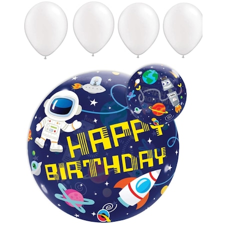 Loonballoon Alien, Space, Earth Theme Balloons, 22in.- BIRTHDAY OUTER SPACE, 4 Pearl White Latex Set LOON-LAB-13079-Q