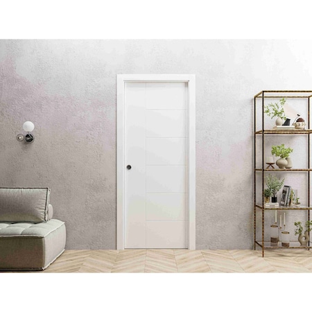 Vdomdoors Sliding Pocket Door 28 x 84 inches / Mela 0716 Painted White / Kit Rail Hardware / MDF Interior Bed MELA0716PD-BEM-2884
