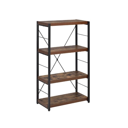 Homeroots 43" Black And Brown Distressed Metal and Wood Three Tier Etagere Bookcase 286421