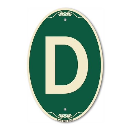 Signmission Letter D, 12 Inch X 18 Inch Architectural Oval, Heavy Gauge Aluminum A-OV-G-1218-22958