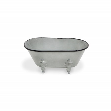 Homeroots 5" Gray Polyresin Hand Painted Decorative Tub Tabletop Sculpture 399639