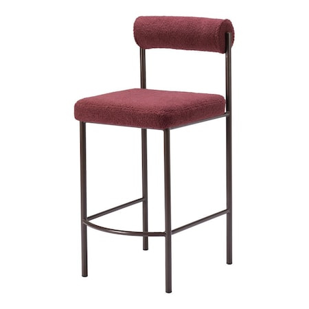 Homeroots Set of Two 26" Red and Bronze Shearling and Steel Low Back Counter Height Bar Chairs 555696