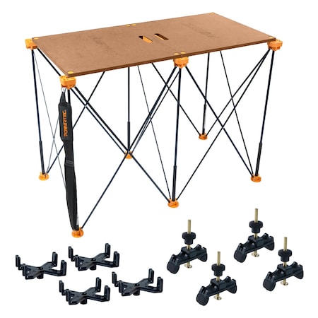 Powertec Arachni-Flex 24in x 48in Foldable Tabletop & 2x4ft Collapsible Workstand, 2500 lbs, 36in H 72290