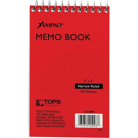 Ampad Topbound Memo Book, White TOP25093