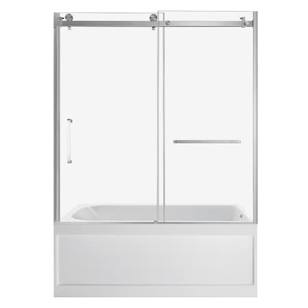 Kingston Brass 60" Acrylic Anti-Skid Alcove Right-Hand Drain Tub with Left Sliding Tub Door, White/Brushed Nickel KVTAP6032R21A8