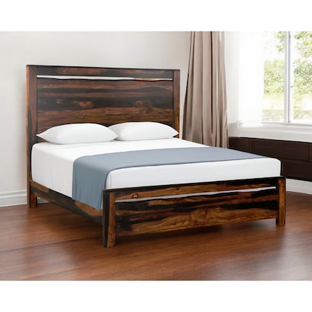 Homeroots Dark Brown Live Edge Solid Wood King Bed Frame 551634
