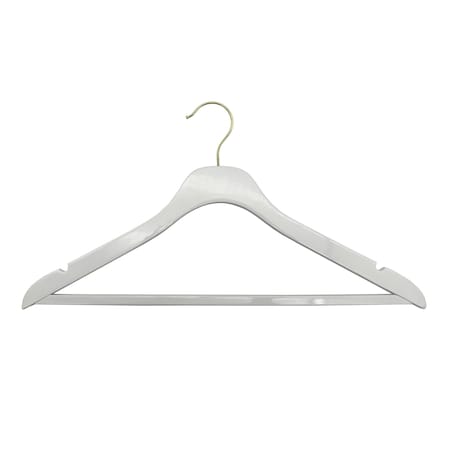 Nahanco 17in High Gloss White Wooden SlimLine Suit Hanger w/ Pant Bar and Gold Hook, 50PK SL70517WB50GH