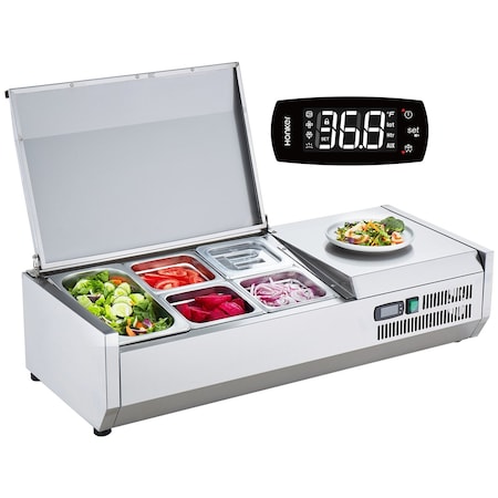 Vevor Countertop Refrigerated Salad Pizza Prep Station 130 W Stainless Guard ETL E40TW-G