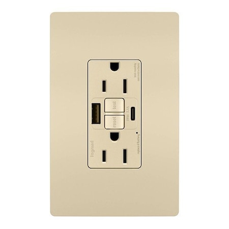 Legrand USB Receptacle, 15 A, Ivory, Nylon 1597TRUSBACI