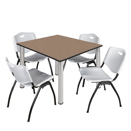 Regency Square Kee Breakroom Table W/ 4 M Stack Chairs, 48 in W, 48 in L, Noble Oak TB4848NOBPCM47GY