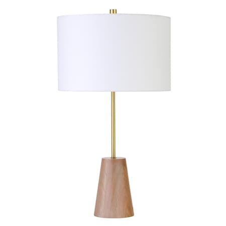 Homeroots 26" Gold and Brown Metal Table Lamp With White Drum Shade 524494