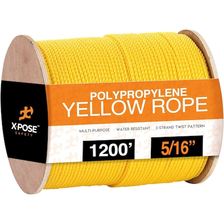 Xpose Safety 5/16in x 1200ft Twisted Polypropylene Rope, Yellow YPR516-1200-X