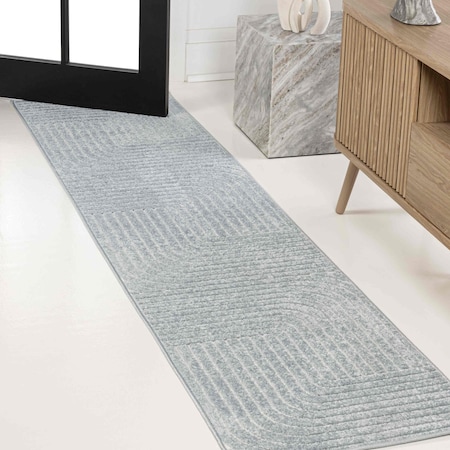 Jonathan Y Odense High-Low Minimalist Angle Geometric Light Blue/Cream 2 ft. x 8 ft. Indoor/Outdoor Runner Rug SCN101F-28