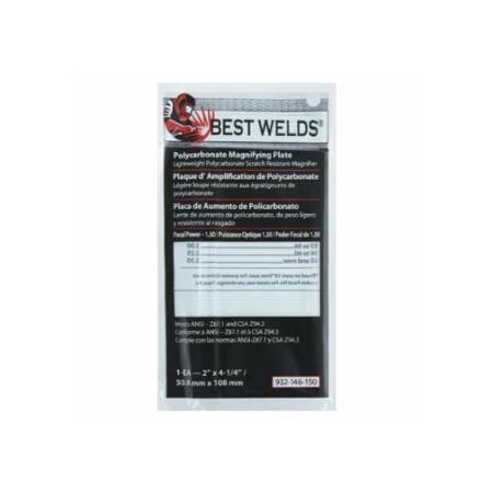 Best Welds Plastic Magnifier Plate, 2 in x 4-1/4 in, 1.5 Diopter, Polycarbonate, Clear 901-932-146-150