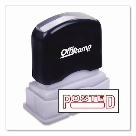 Offistamp Pre-Inked Message Stamp with Blank Date Box, POSTED, 1.63in x 0.38in, Red Ink 034521