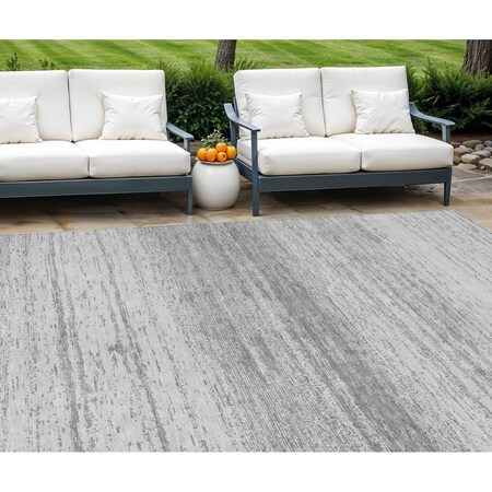 Homeroots 8' X 10' Gray And Silver Striped Washable Indoor Outdoor Area Rug 589683