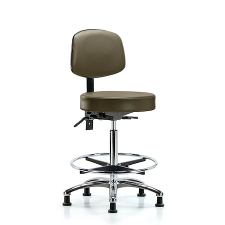 Blue Ridge Ergonomics Vinyl Stool, Back, Chrome, High Bench, Foot Ring, Glides, Royal BR-VHBST-CR-T0-CF-RG-8809