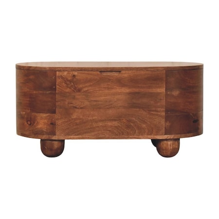 Homeroots 32in Brown Solid Wood Storage Oval Bench With Flip Top 723825