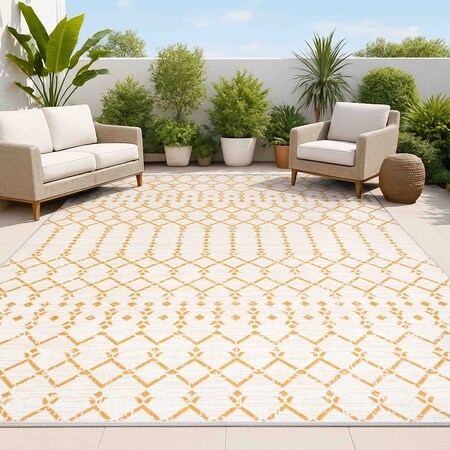 Jonathan Y Ourika Moroccan Geometric Textured Weave Cream/Orange 4 ft. x 6 ft. Indoor/Outdoor Area Rug SMB108O-4