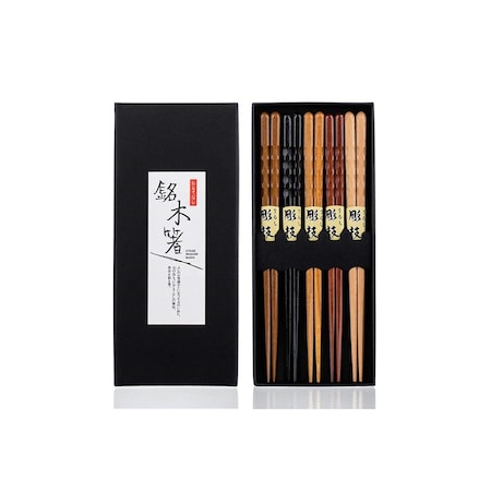 Carne Organic Fancy Hardwood Japanese Reusable Wood Chopsticks - Pair of 5 CA4251861