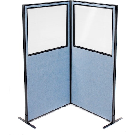 Global Industrial Interion Freestanding 2-Panel Corner Room Divider w/Partial Window 36-1/4"W x 72"H Panels Blue 695023BL