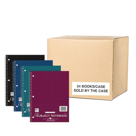 Roaring Spring Case of One Subject Wirebound Notebooks, 10.5"x8", 100 sht, 4x4 Graph Ruled, Assorted Color Covers, PK24 10004cs