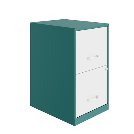 Space Solutions 14.25 in W 2 Drawer Vertical File Cabinet, Teal / Alpine White 25039