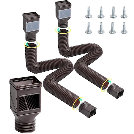 Vevor Rain Gutter Downspout Extensions 2-Pack Flexible Downspout Extender Brown, 2PK HC3003G2