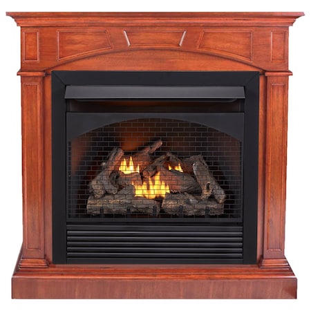 Procom Heating Dual Fuel Ventless Gas Fireplace With Mantel, 32,000 BTU, Remote Control, Heritage Cherry Finish FBNSD32RT-M-HC