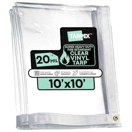 Tarpex Ultra Heavy Duty Tarp, 10 ft x 10 ft, 20 Mil, Clear, PVC CVTFR-TA-1010