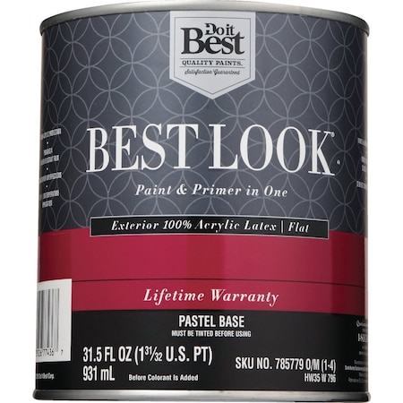 Do It Best 100% Acrylic Latex Premium Paint & Primer In One Flat Exterior House Paint Pastel Base 1 Qt. HW35W0796-14