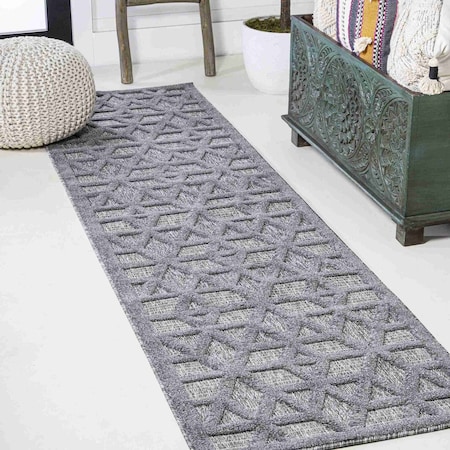 Jonathan Y Talaia Neutral Geometric Dark Gray 2 ft. x 8 ft. Indoor/Outdoor Runner Rug IBZ102A-28