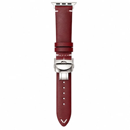 Elegani Leather Band Compatible with Apple Watch 42mm, Red, Red/Yellow Gold/Rose Gold Buckle LOT-RED-42