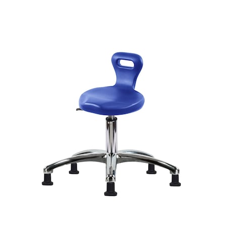 Blue Ridge Ergonomics Polyurethane Serpent Stool Chrome - Desk Height with Stationary Glides in Blue Polyurethane PSPDHSL-CR-RG-BLU