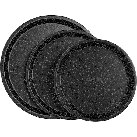 Bakken- Swiss Gray Marble Nonstick Pizza Pan Set of 3, Carbon Steel, Oven Safe, Dishwasher Safe, Easy Cleanup BKPIZA3GRYMR