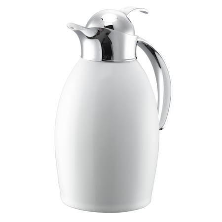 Service Ideas Nicollet Series 1-Liter Stainless Vacuum Insulated Carafe with Push Button Lid in Radiant White NIC10BSPBWH