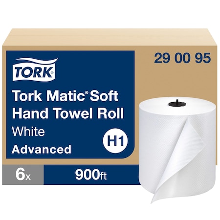 Tork Hardwound Paper Towel Roll, 1 Ply, Continuous Roll Sheets, 900 ft, White, 6 PK 290095