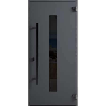Vdomdoors Front Exterior Prehung Steel Door Ronex0130 Grey Entry Metal Modern Painted W36xH80 Left hand RONEX0130EXD-GRE-W36 x H80-LH-I