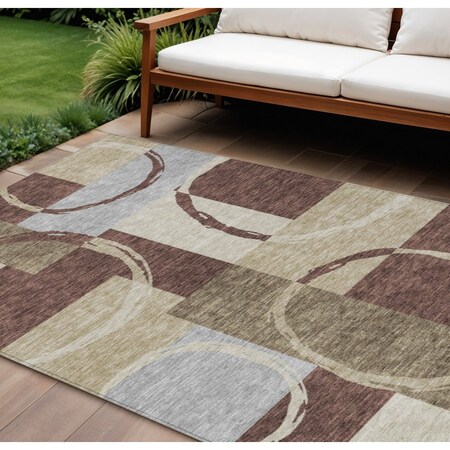Homeroots 9' X 12' Brown And Ivory Geometric Washable Indoor Outdoor Area Rug 612567