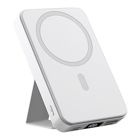 Alpha Digital Magnet Power Bank- 10,000mAh, Wireless Charge, Phone Stand -White ZL014-WT